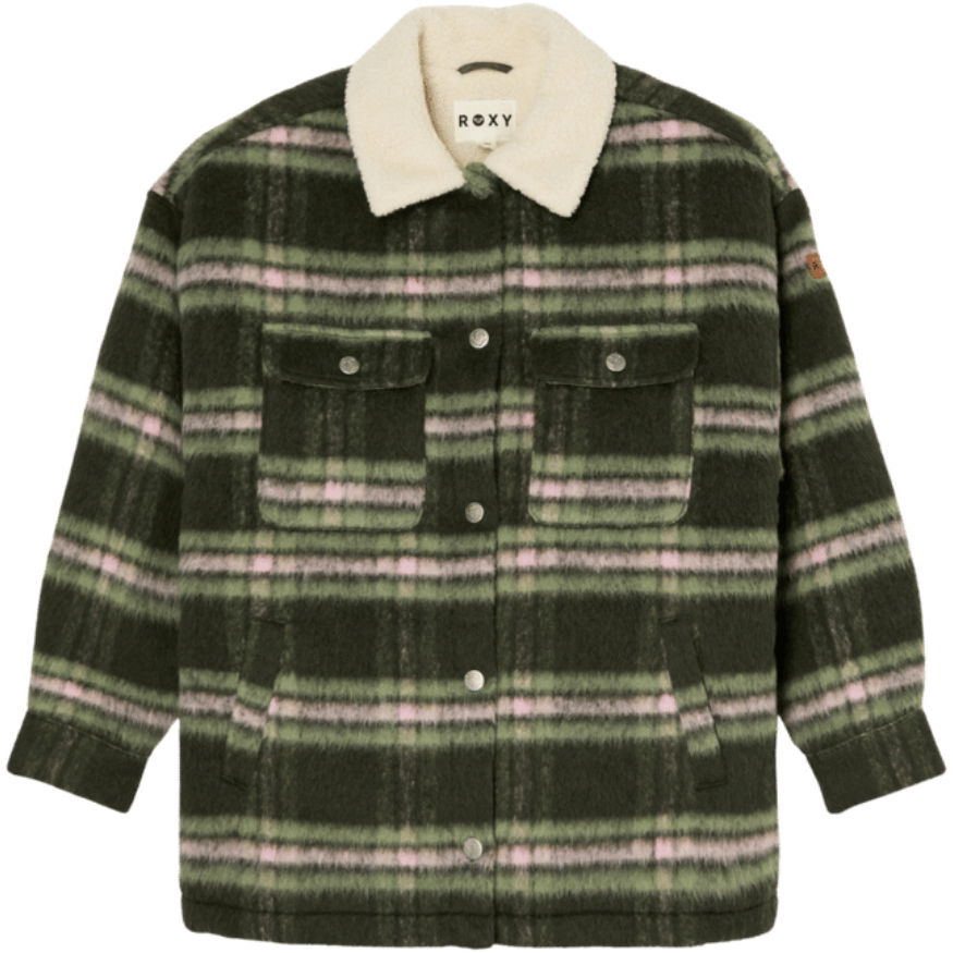 2026 Roxy Womens Passage Of Time Plaid Jacket ERJJK03718 - Oil Green Chalet Plaid